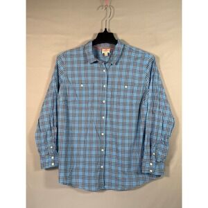 St Johns Bay Women's Blue Plaid Long Sleeve Button Up Shirt Classic Fit PXL